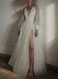 V-Neck A-Line Floor-Length Wedding Dress — LV12618805 — view 2