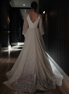V-Neck A-Line Floor-Length Wedding Dress — LV12618805 — view 3