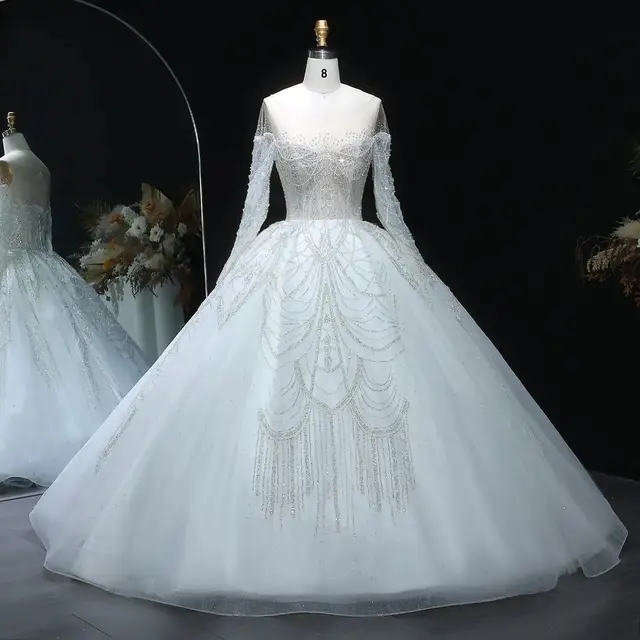 Beaded Long Sleeve Ball Gown — SW515
