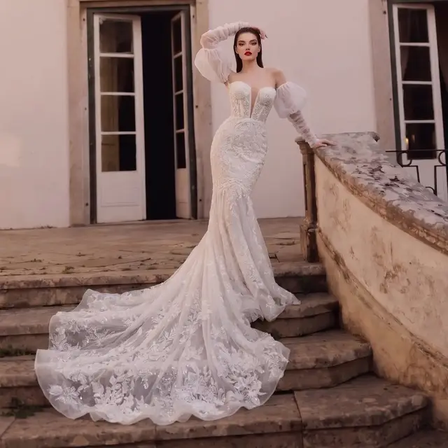 Sweetheart Neckline Mermaid with Detachable Tulle Sleeves Wedding Dress — SW712