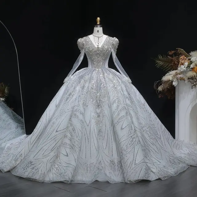 Diamond Embroidered Long Sleeve Wedding Dress — SW603