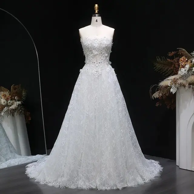 Embroidered 3D Floral Strapless Ball Gown — SW639