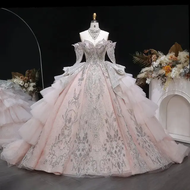 Embroidery Puff Sleeve Ball Gown — SW608