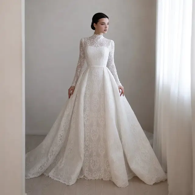 High Neck Lace with Overskirt Wedding Dress — SW541