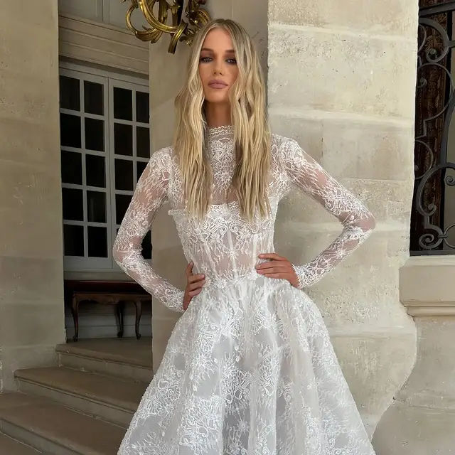 High Neck Long Sleeve Lace A-Line Wedding Dress — SW227
