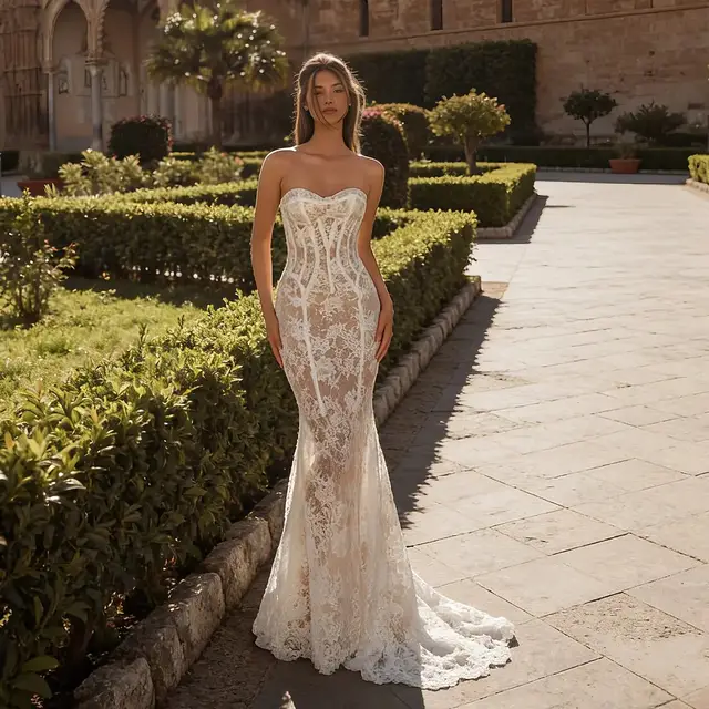 High Neck Long Sleeve Lace Backless Ball Gown — SW173