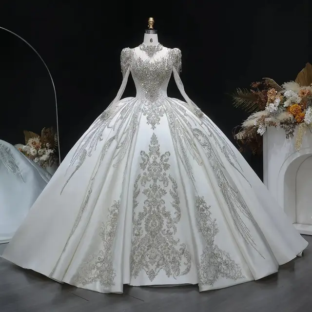 Long Sleeve with Crystal Embroidered Details Wedding Dress — SW602
