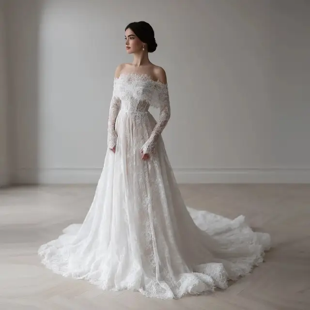 Off Shoulder with Long Sleeves Wedding Dress — SW542