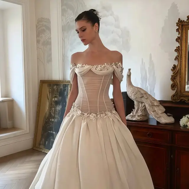 Off-the-Shoulder Floral Lace Ball Gown — SW229
