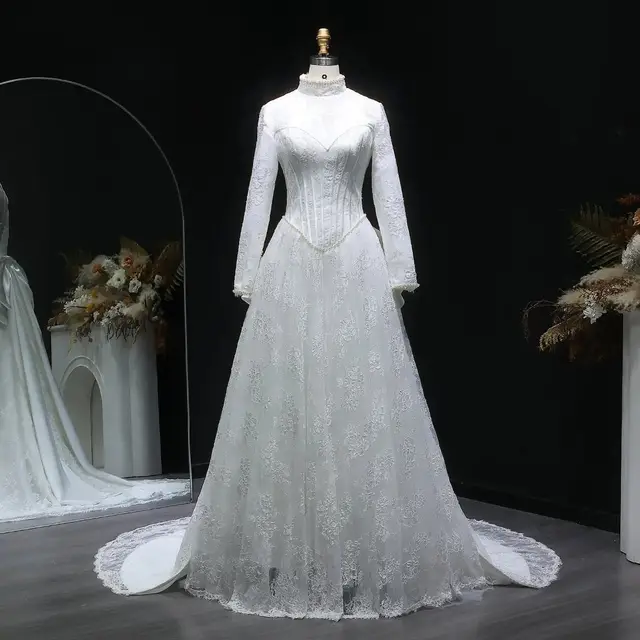 Pearl Long Sleeve Lace Wedding Dress — SW514