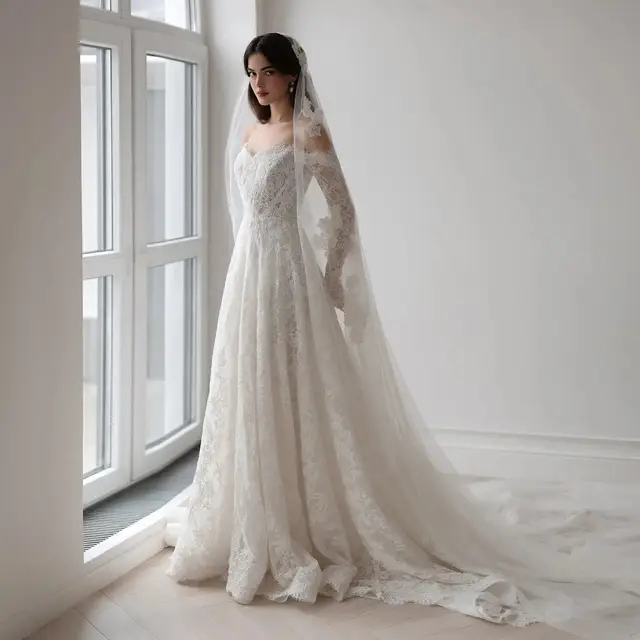 Printed Off Shoulder Wedding Dress — SW538