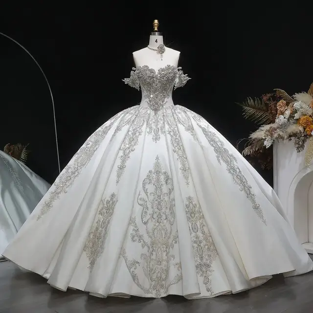 Satin Ball Gown with Silver Embroidery — SW606