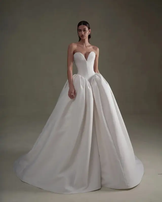 Satin Deep V Strapless Ball Gown — SW595