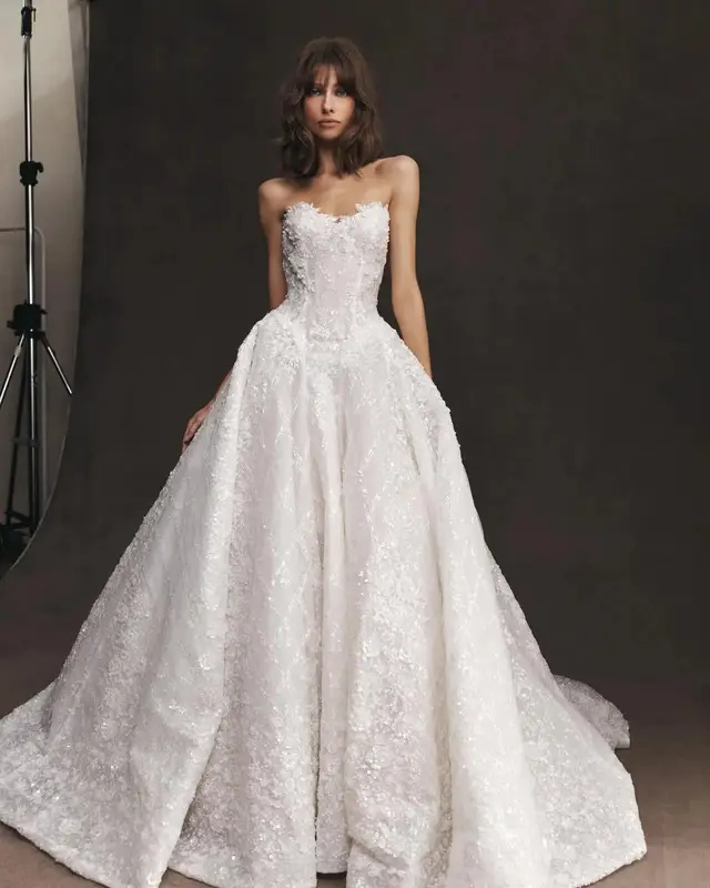 Straples Beaded Sequin Wedding Dress — SW573
