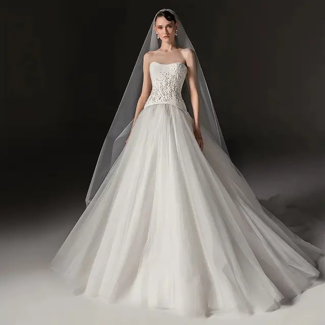Strapless Bodice Crystal Ball Gown with Veil — SW668