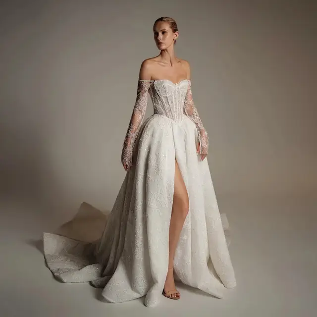 Strapless Lace High-Slit A-Line Wedding Dress — SW165