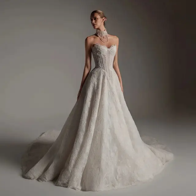 Strapless Lace Train with Scarf Wedding Dress — SW166