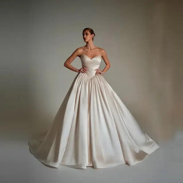 Strapless Satin Ball Gown Trailed — SW162