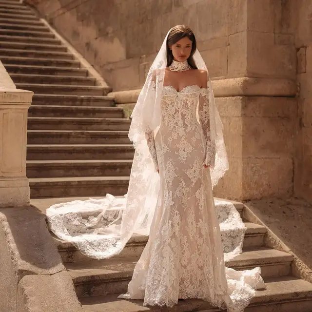 Sweetheart Neckline Sheer Lace Mermaid with Veil Wedding Dress — SW171