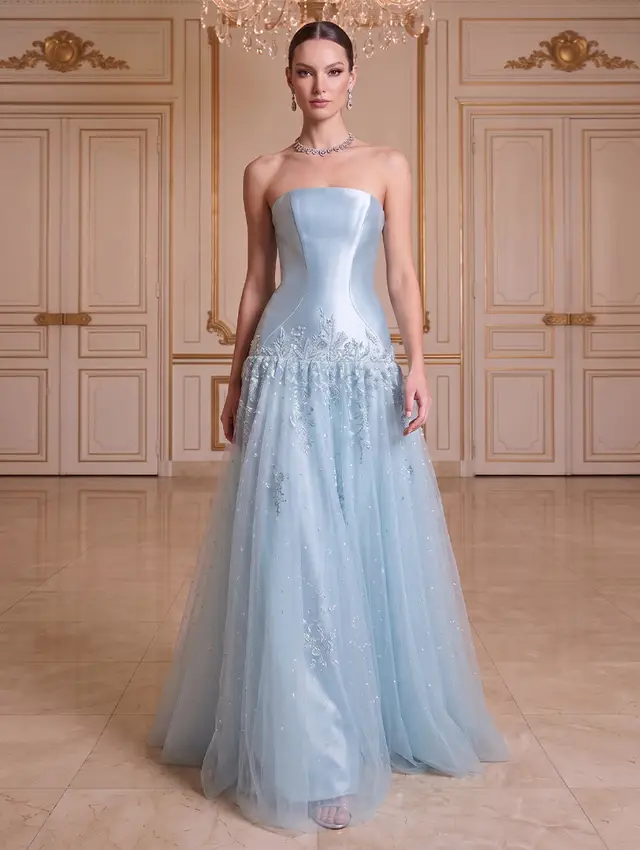A-Line/Princess Strapless Sleeveless Floor-Length Evening Dresses with Applique & Beading — LV78949378