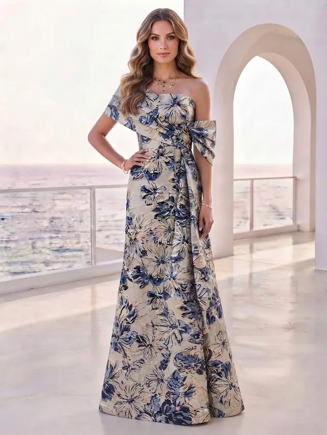 Trumpet/Mermaid Asymmetrical Off-the-Shoulder Floor-Length Mother of the Bride with Ruched — Evening Gown