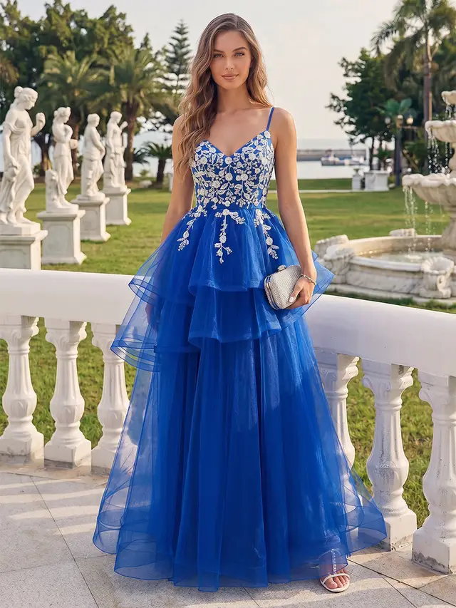 A-Line/Princess V-Neck Sleeveless Applique Prom Dresses — LV11083522