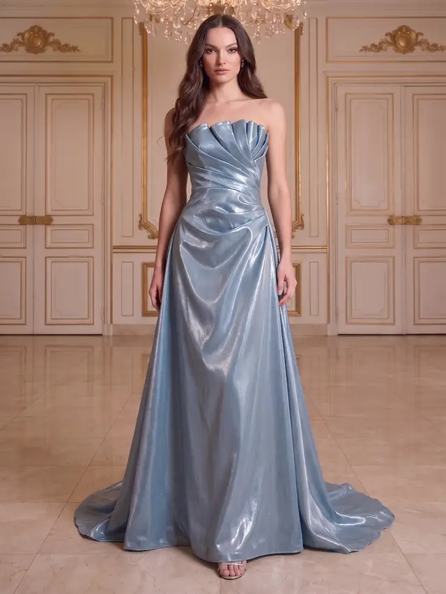 A-Line/Princess Strapless Sleeveless Floor-Length Evening Dresses with Ruffles — LV28958466