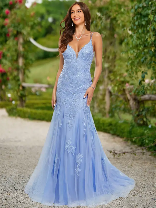 Trumpet/Mermaid V-Neck Sleeveless Sequins Prom Dresses — LV79455490