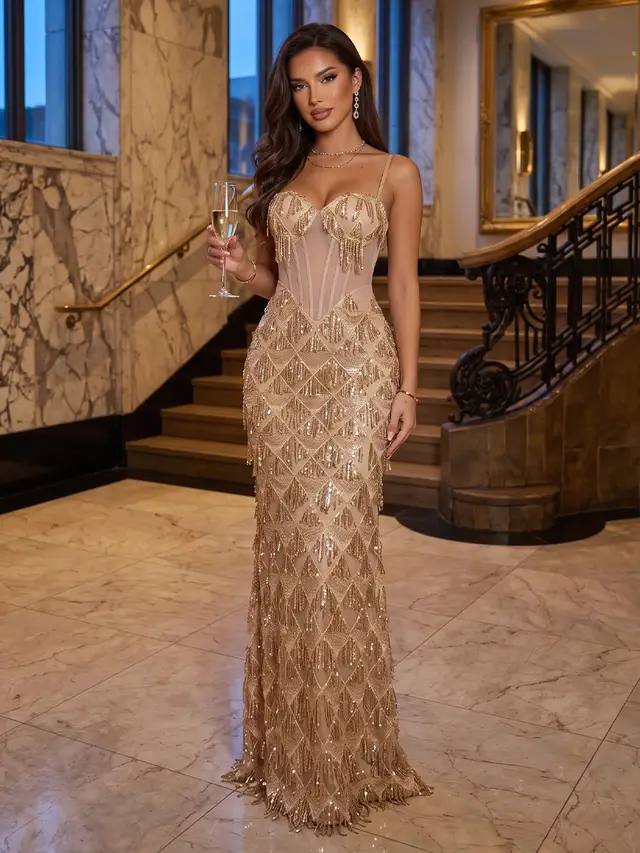 Trumpet/Mermaid Spaghetti Straps Sweetheart Floor-Length Long Evening Dresses with Sequins