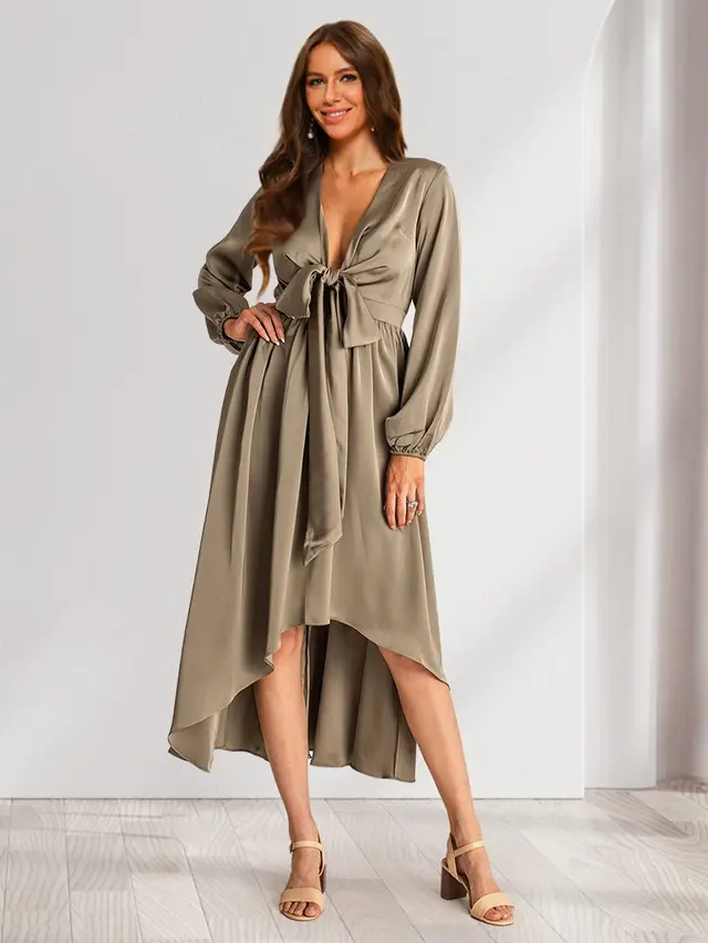 A-Line/Princess Plunging V-Neck Long Sleeves Wrap Bridesmaid Dresses