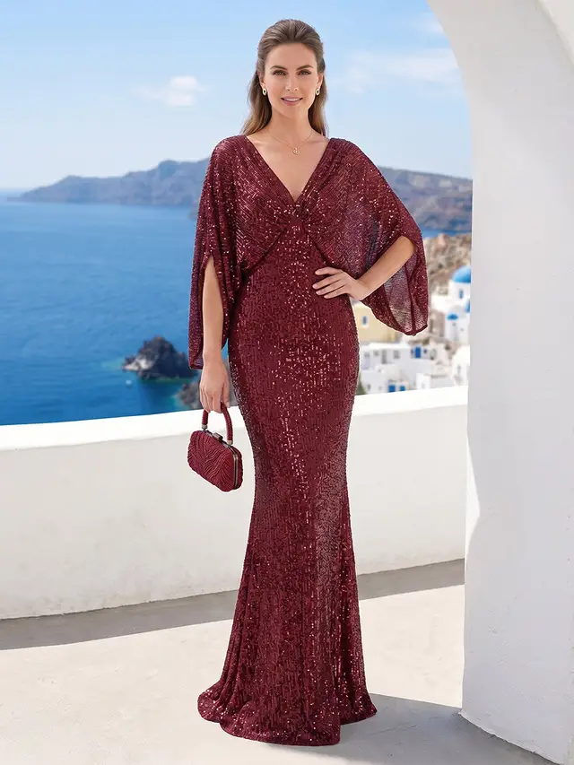 Sheath/Column V-Neck Floor-Length Ruched Mother of the Bride Dresses