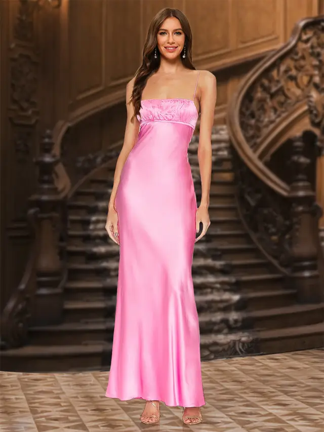 Sheath/Column Spaghetti Straps Sleeveless Evening Dresses with Ruched — LV61092354