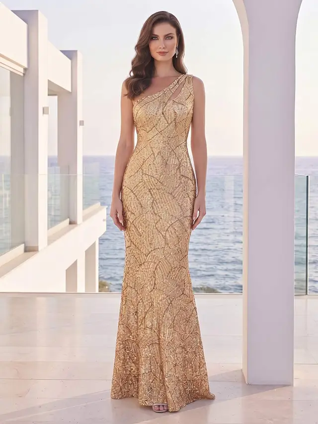 Trumpet/Mermaid One Shoulder Sleeveless Floor-Length Formal Dresses With Sequins
