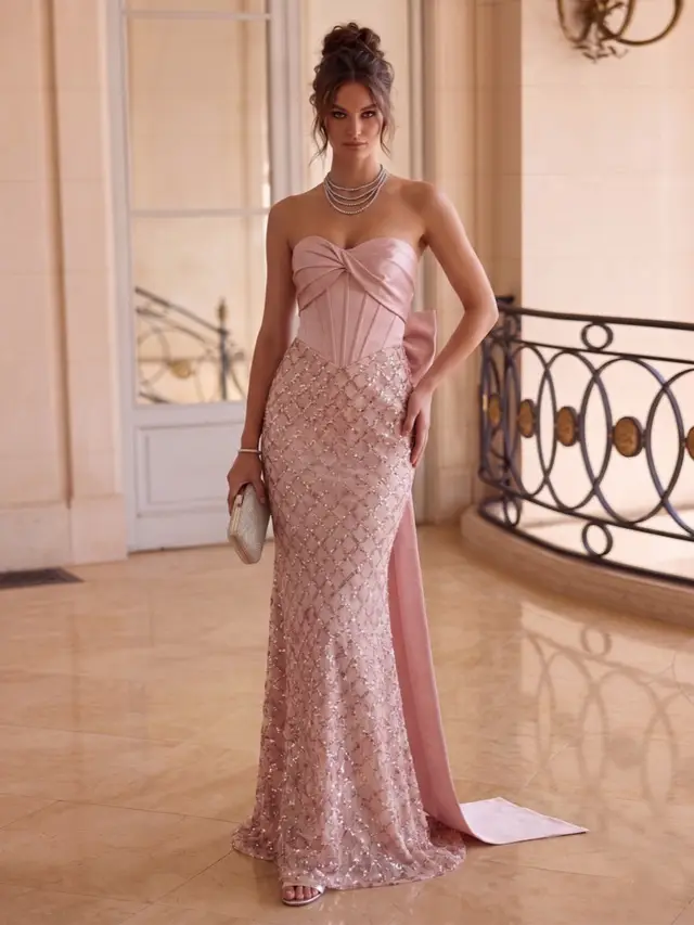 Trumpet/Mermaid Sweetheart Strapless Sleeveless Floor-Length Evening Dresses with Bowknot & Sequins