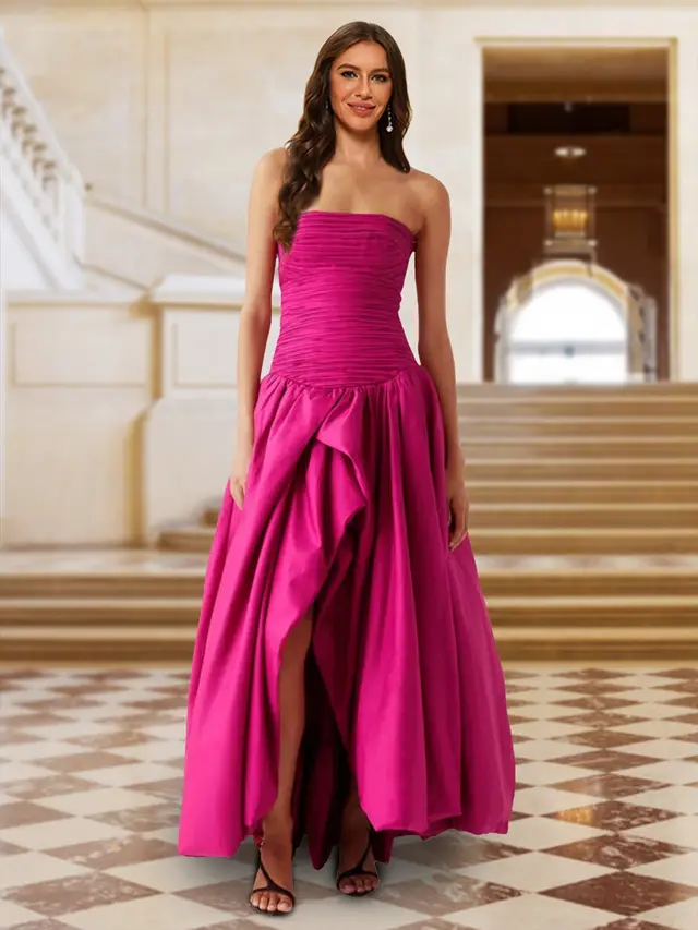 A-Line/Princess Strapless Sleeveless Evening Dresses with Ruched — LV87090178