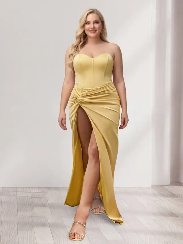 Sheath/Column Sweetheart Sleeveless Plus Size Bridesmaid Dresses with Split Side
