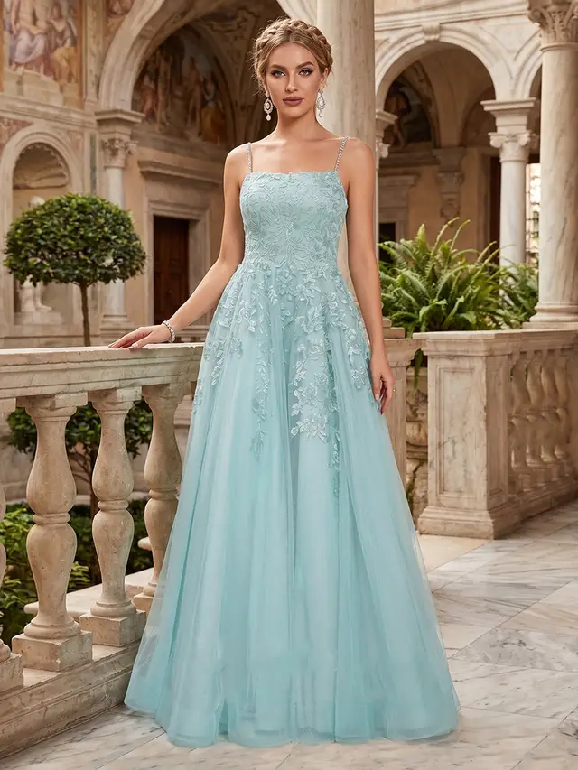 A-Line/Princess Scoop Sleeveless Applique Prom Dresses — LV58932738