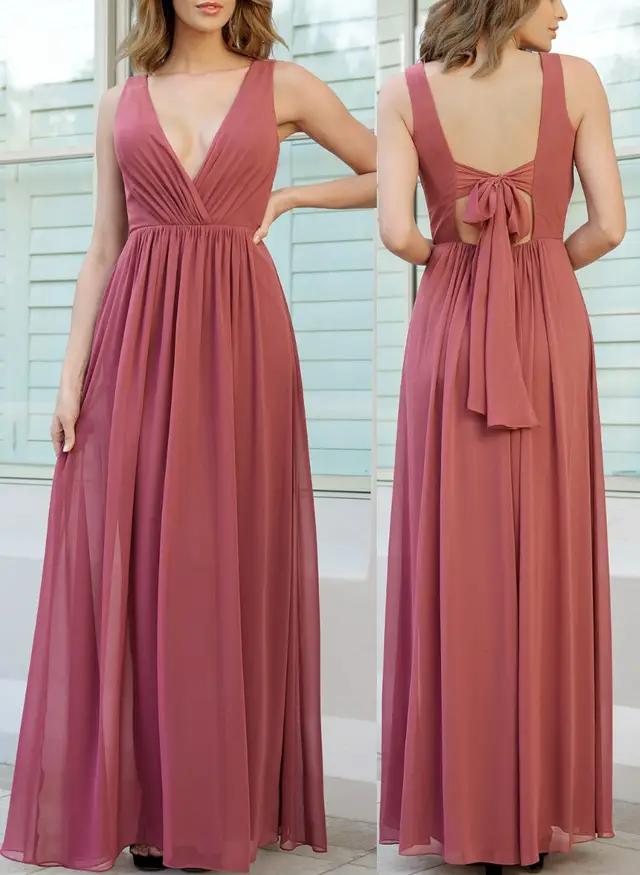 A-Line/Princess V-Neck Floor-length Long Bridesmaid Dresses — LV82521397
