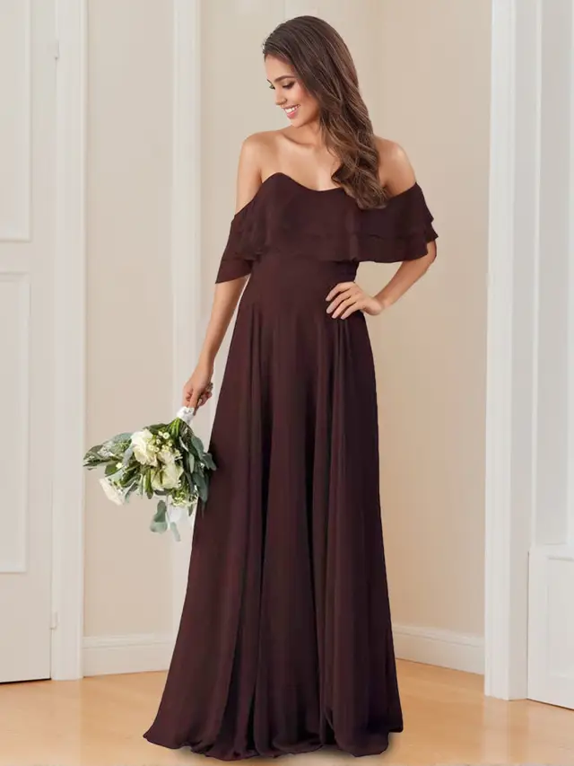 A-Line/Princess Off-the-Shoulder Neck Floor-Length Bridesmaid Dresses with Ruched