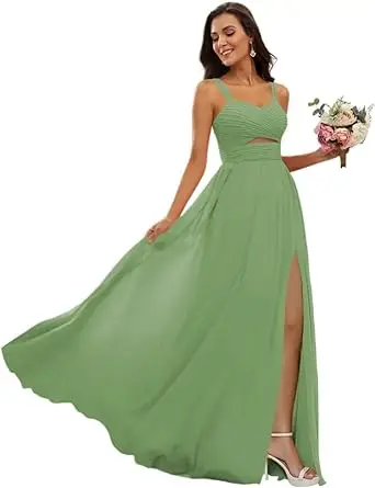 A-Line/Princess Spaghetti Straps Sleeveless Floor-Length Bridesmaid Dresses — LV40213557