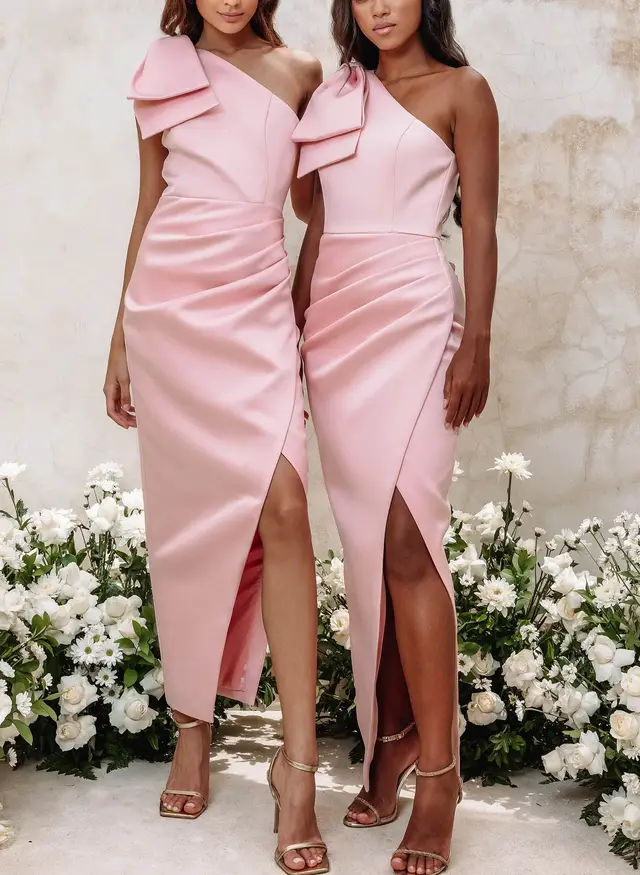 Sheath/Column One-Shoulder Ankle-Length Long Bridesmaid Dresses — LV13567541