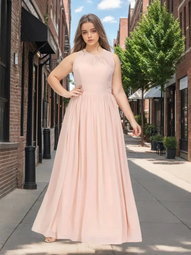 A-Line/Princess Jewel Neck Sleeveless Floor-Length Chiffon Plus Size Bridesmaid Dress