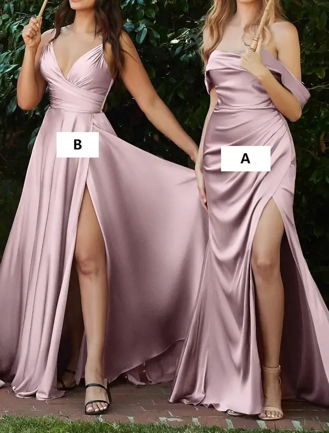 Sheath/Column Off-the-Shoulder Floor-length Long Bridesmaid Dresses With Split Side — LV34666549