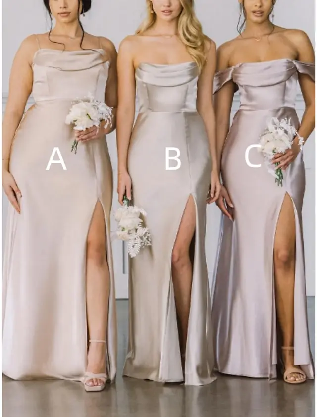 Sheath/Column Off-the-Shoulder Floor-length Long Bridesmaid Dresses With Split Side — LV33039669