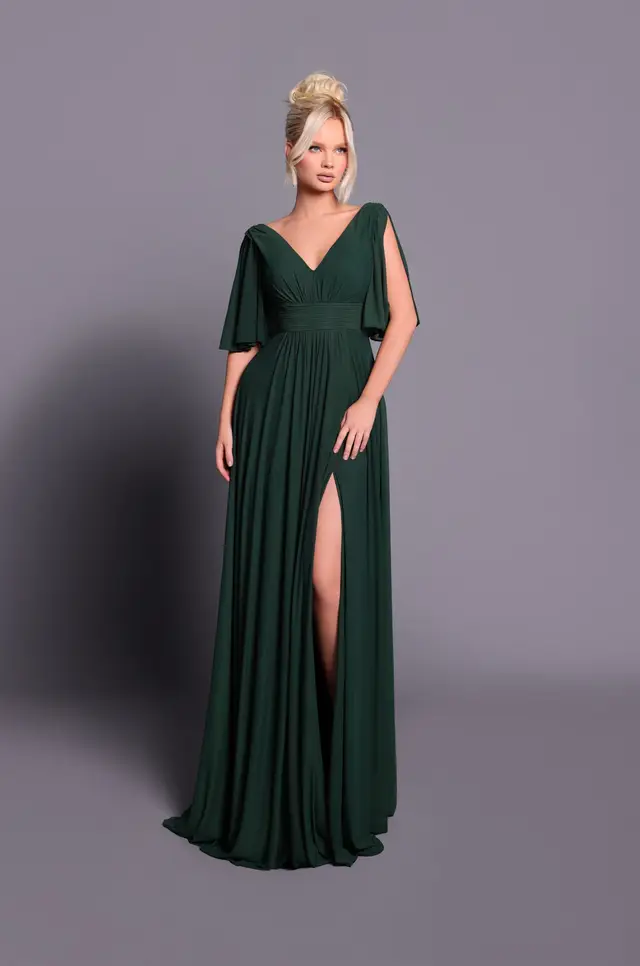 Women's Cap Sleeve Bridesmaid Dress with Ruched Detailing and Draped Design for Wedding Party