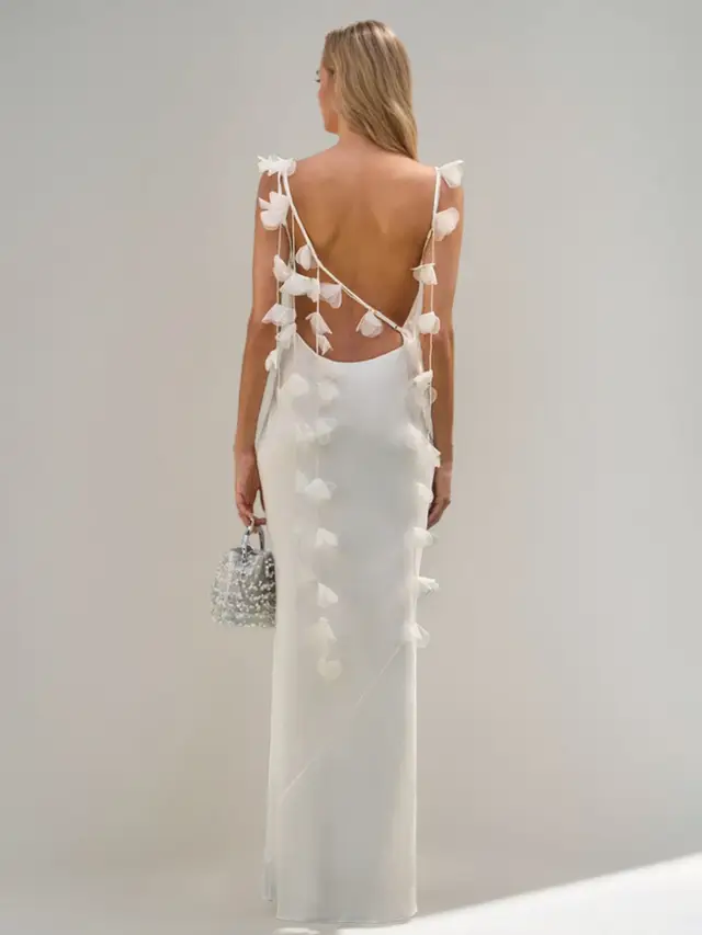 Sheath/Column Cowl Neck Spaghetti Straps Backless Floor-Length Bridesmaid Dresses with Appliques