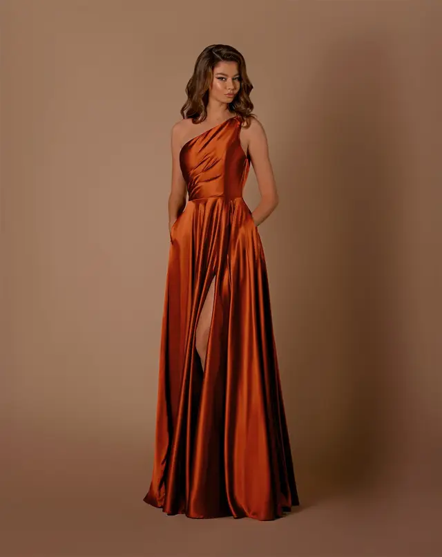 Women's One-Shoulder Bridesmaid Dress with Ruched Detailing for Wedding Party — LV04536004