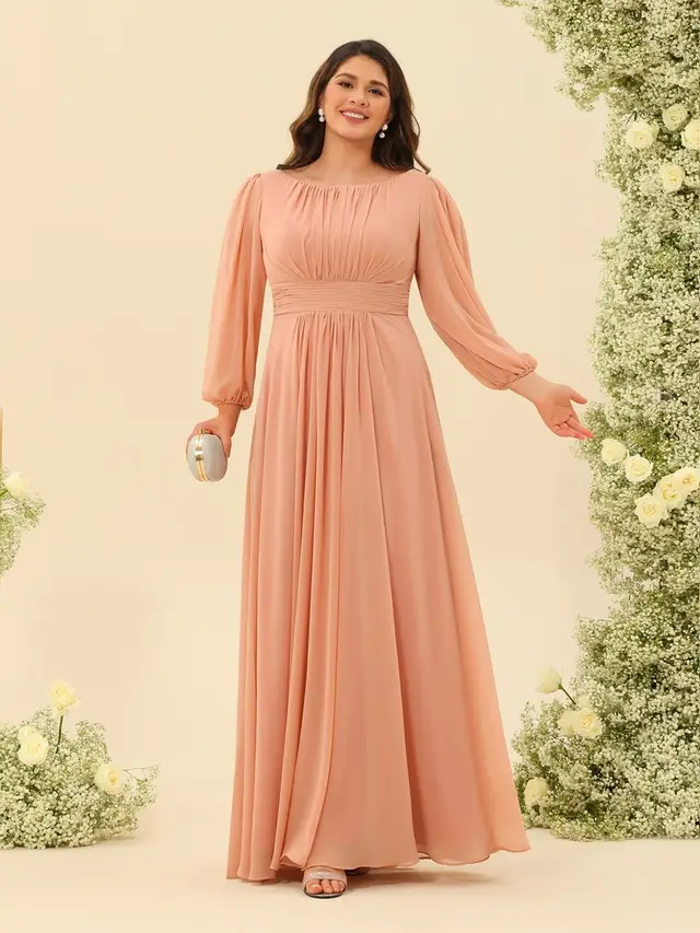 A-Line/Princess Floor-Length Long Sleeves Plus Size Bridesmaid Dresses With Sash