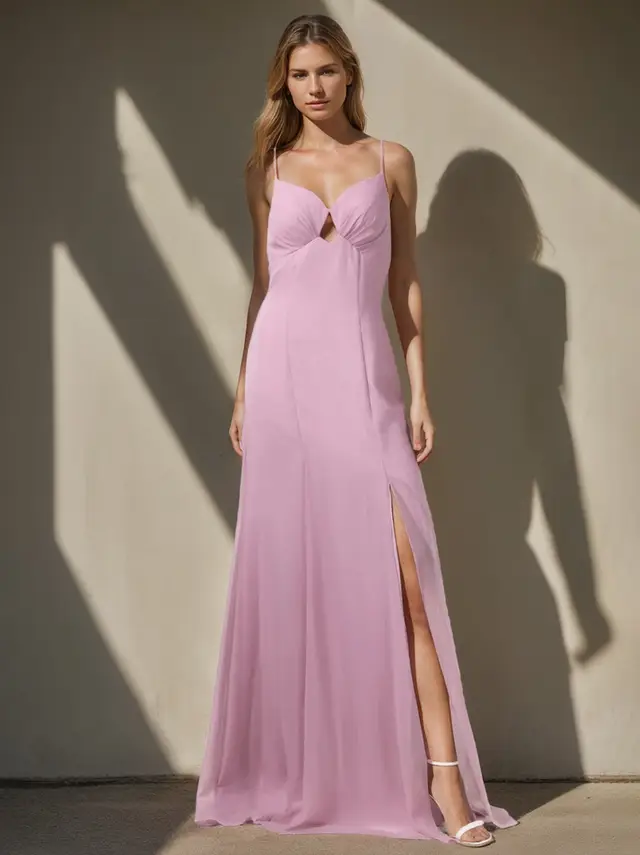 A-Line/Princess Spaghetti Straps Sleeveless Floor-Length Bridesmaid Dresses with Split Side — LV69140021
