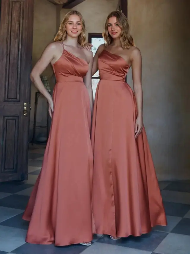 A-Line/Princess One-Shoulder Sleeveless Floor-Length Silk Satin Bridesmaid Dresses